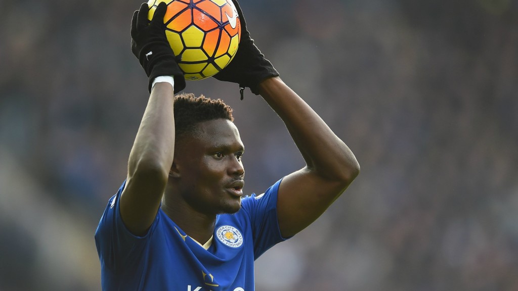 Daniel Amartey - a native of Ada - prepares for a throw-in during the Barclays Premier League match between Leicester City and Norwich City at The King Power Stadium on February 27, 2016 in Leicester, England.