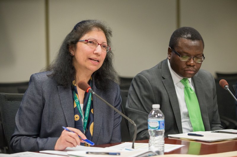 Punam Chuhan-Pole, the World Bank Africa Region’s Acting Chief Economist and Author of Africa’s Pulse, speaks with journalists through a videoconference in Washington, DC