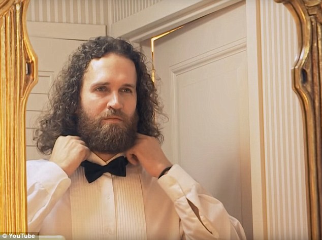 Being honest: Aaron, who is pictured getting ready for the ceremony, said 'in a sense' his smartphone has been his longest relationship'