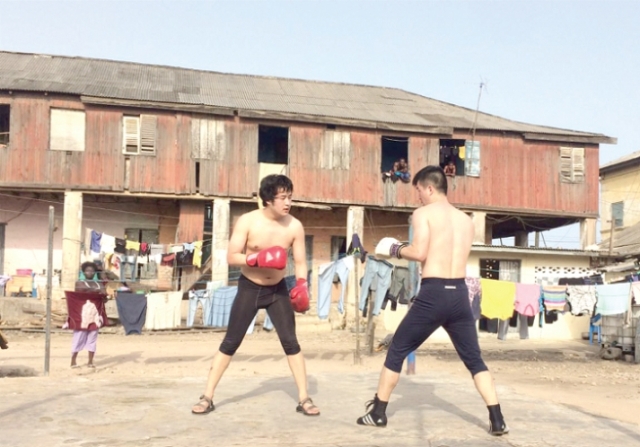 The two Korean boxers training in Ghana