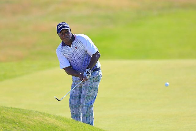 Emos Korblah tess off at the British Seniors golf Open on July 21, 2016 in Carnoustie, United Kingdom.