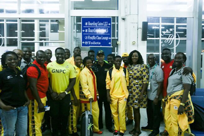 Group picture of Team Ghana and GNPC officials at the Kotoka International Airport on Sunday evening