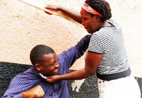 Woman beating man