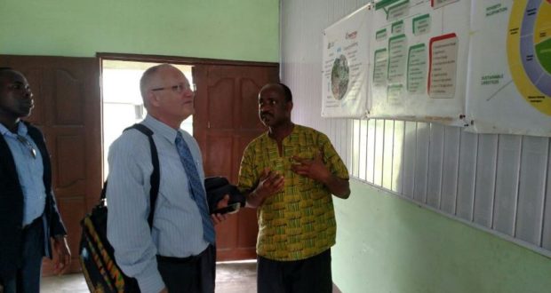 B-Bovid CEO, Issa Ouedraogo, shows the Israeli Ambassador to Ghana and Liberia, Ami Mehl around his facility
