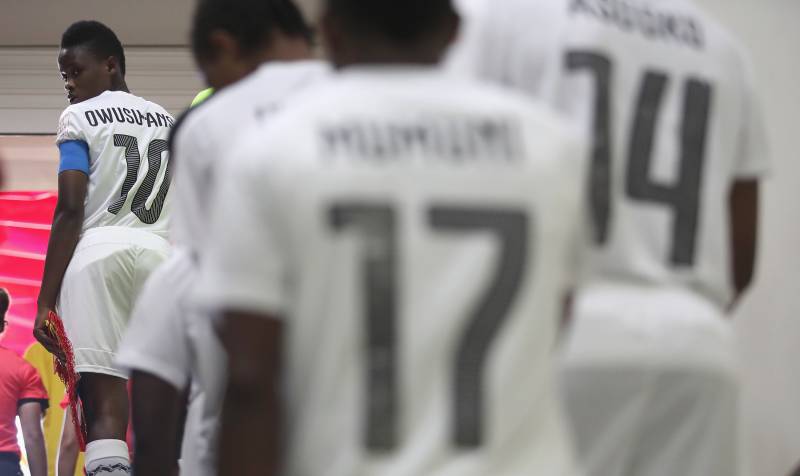 Captain Sandra Owusu-Ansah of Ghana looks back towards her team mates before they walk out onto the pitch during the FIFA U-17 Women's World Cup Jordan 2016 Group D match between USA and Ghana at King Abdullah II International Stadium on October 4, 2016 in Amman, Jordan