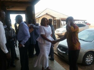 Hon Sarah Pobee all smiles on arrival at the District Assembly for her DCE endorsement which didn't go well