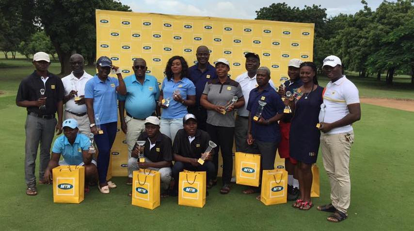 One for the album: Al winners at the 2017 MTN Classic Golf on Saturday pose with officials of MTN sponsors and Tema Country Golf Club hosts