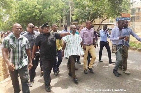 Koku Anyidoho on way to report to the Police CID yesterday