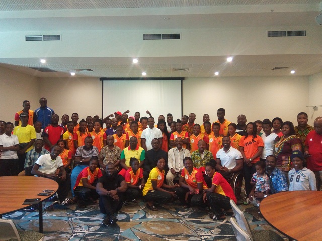 Group photograph of the athletes and officials with the delegation from the Ghana High Commission and the Ghanaian community