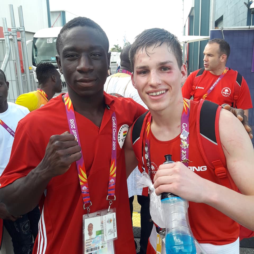 Jessie Lartey poses for our cameras with Thomas Blumenfeld whose face says it all