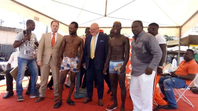 Boxers weigh-in for fight at inauguration of first boxing arena in Ghana
